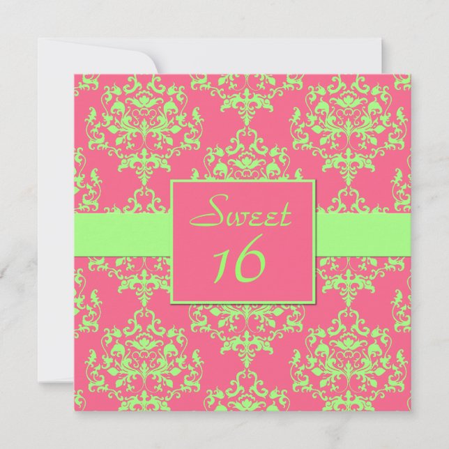 Chic Damask Sweet 16 födelsedagsinbjudan Inbjudningar (Framsida)