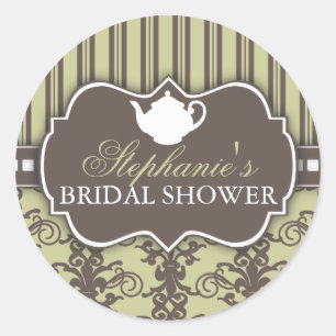 Chic Damask Vintage Möhippa Tea Sticker Runt Klistermärke