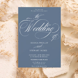 Chic, dammig blått allt i en kalligrafi bröllop inbjudningar