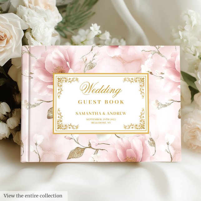 Chic dammig rosa elfenben blommigt bröllop gäst bo gästböcker (Chic dusty pink ivory floral wedding guest book)