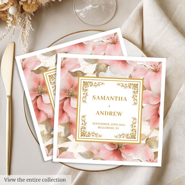 Chic dammig rosa pappra servetter av elfenbensblom (Chic dusty pink ivory floral paper napkins)