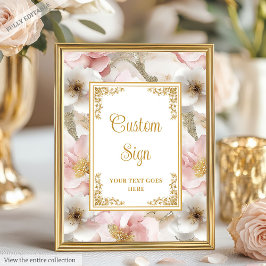 Chic dammiga rosa blommor och guld bröllop 8 x 10  poster