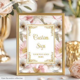 Chic dammiga rosa blommor och guld bröllop 8 x 10  poster