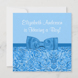 Chic Dazzling Blue-Blommigt med babyskor för babyp Inbjudningar
