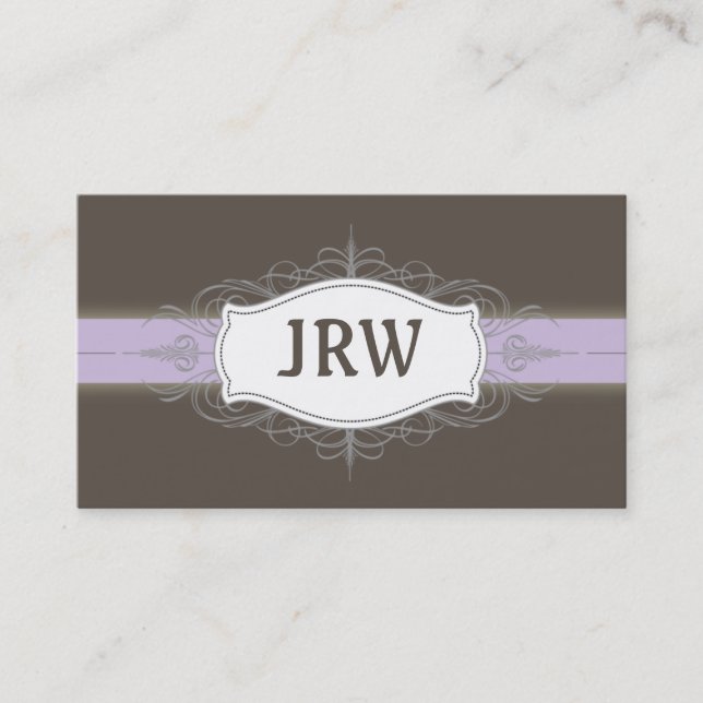 Chic Deco Ram Monogram Lilac Affärskort Visitkort (Framsida)