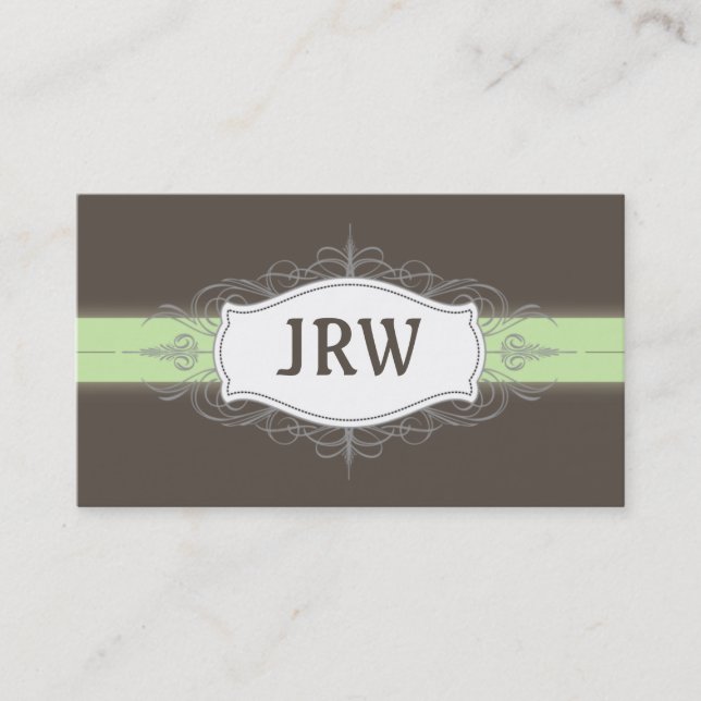 Chic Deco Ram Monogram Mint, Affärskort Visitkort (Framsida)