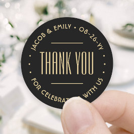Chic Deco Typography Tack Black & Guld Runt Klistermärke