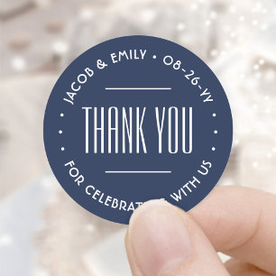 Chic Deco Typography Tack Navy Blue & White Runt Klistermärke