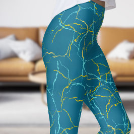 Chic Deep Blue och Blue Gult Fracture Mönster Leggings