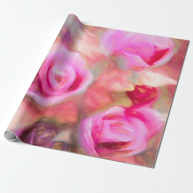 Chic Deep Rosa Peach Vår Blommigt Art Presentpapper (Utrullad)