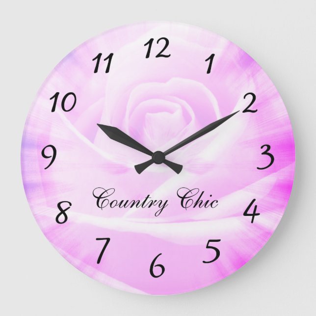 Chic design för rosa purpurfärgat blom- land stor klocka (Framsida)