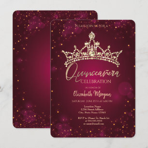 Chic Diamonds Crown Burgundy Quinceañera Inbjudningar