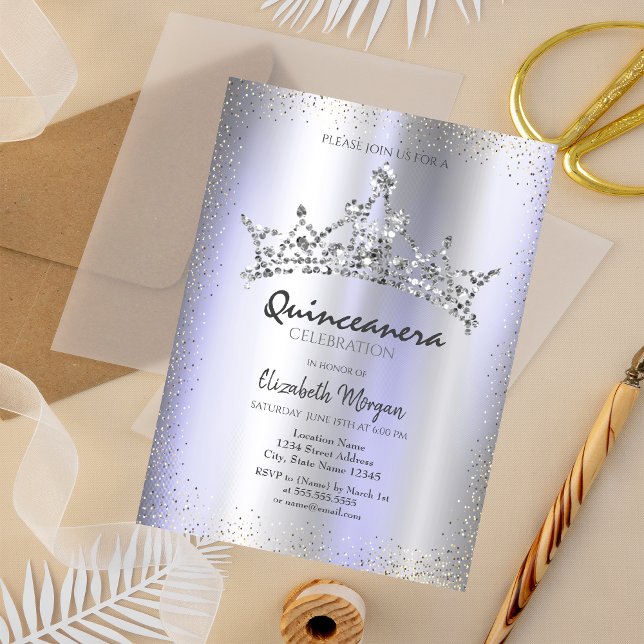 Chic Diamonds Crown Violet Metallic Quinceañera  Inbjudningar (Skapare uppladdad)