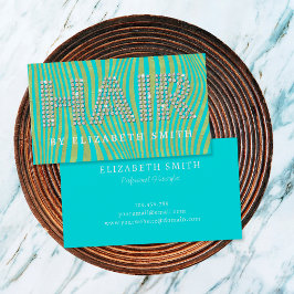 Chic Diamonds Gold Teal Frisör Frisörska Visitkort