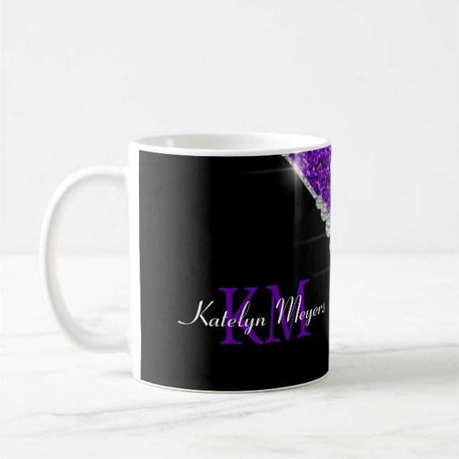 Chic Diamonds Lila Glitter Monogrammed monogrammat Kaffemugg (Vänster)