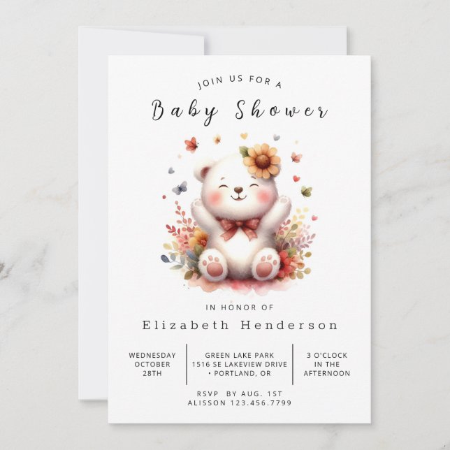 Chic Digital Bear Baby Shower Inbjudningar (Framsida)