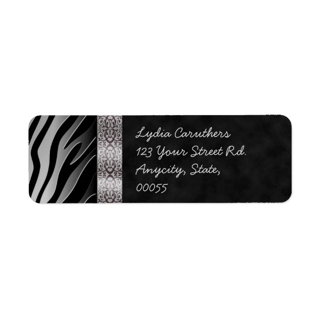 Chic Digital Black Silver Zebra Rand Filigree Returadress Etikett (Framsidan)