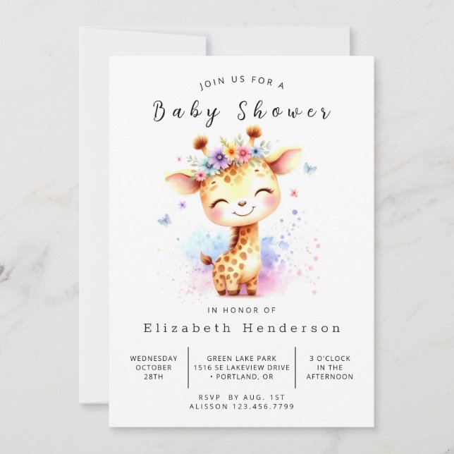 Chic Digital Giraffe Baby Shower Inbjudningar (Framsida)