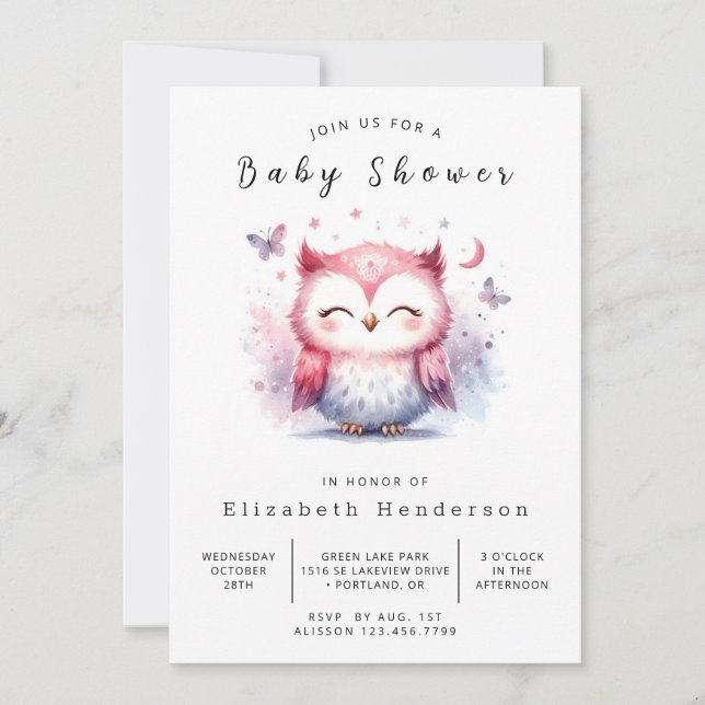Chic Digital Owl Baby Shower Inbjudningar (Framsida)