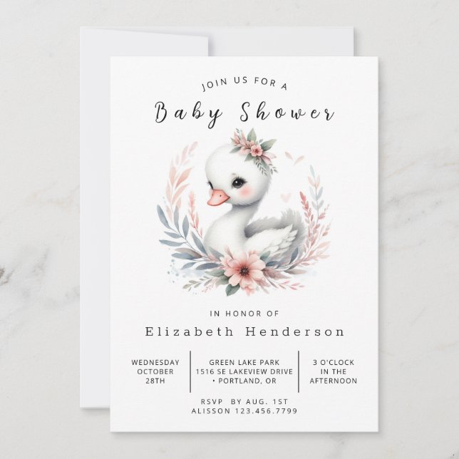 Chic Digital Svan Baby Shower Inbjudningar (Framsida)