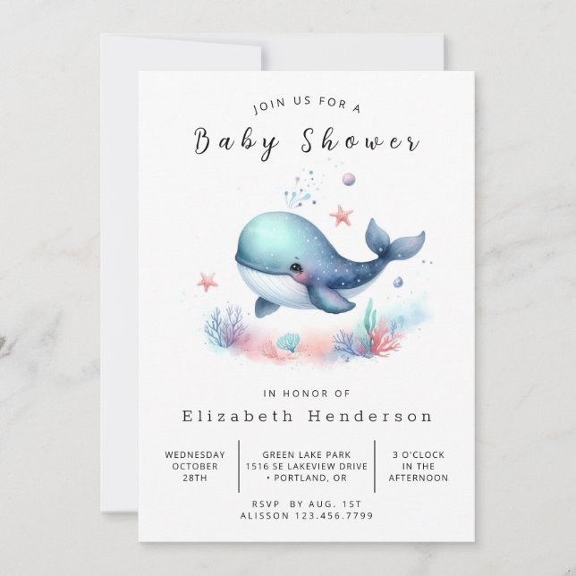Chic Digital Whale Baby Shower Inbjudningar (Framsida)