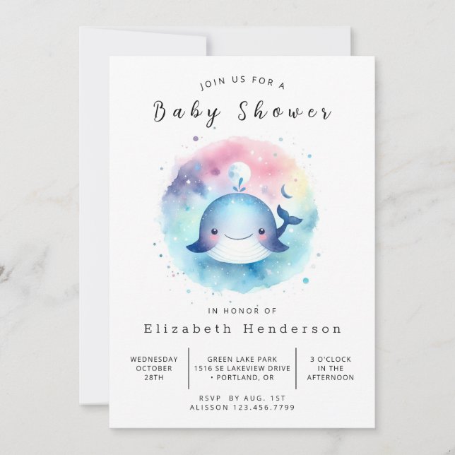 Chic Digital Whale Baby Shower Inbjudningar (Framsida)
