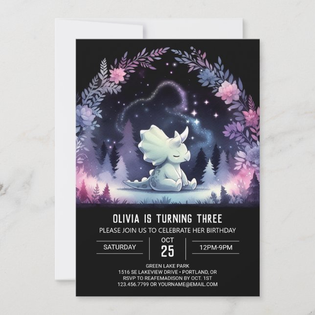 Chic Dino Triceratops Birthday Inbjudningar (Framsida)