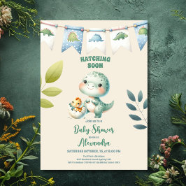 Chic Dinosaur Boy Shower Greenery Inbjudningar