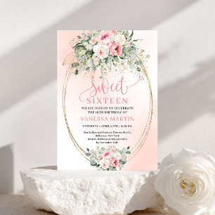 Chic direkt nedladdning Blush Guld Sweet 16 Födels Inbjudningar