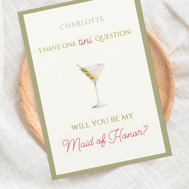 Chic Dirty Martini-ThLED Maid of honor Frieri Kort (Martini-themed Maid of Honor proposal card - chic, fun, and customizable for your bridal party needs)