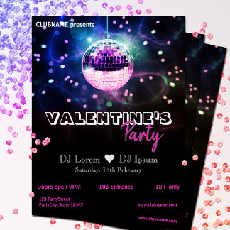 Chic Disco Ball Modern Valentine's Day Party Flyer