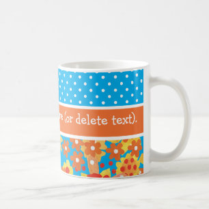 Chic Ditsy Orange och Red Blommönster på Blue Kaffemugg