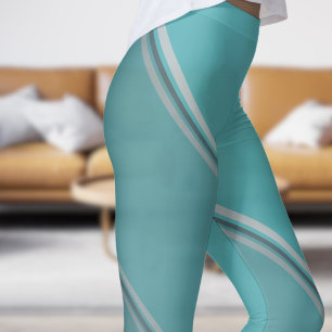 Chic Djupt utrymme under Eggshell Blue Banded Prin Leggings