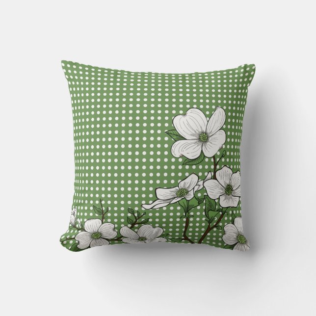 Chic Dogwood Blommars & Polka dots Dekorativ kudde (Framsida)