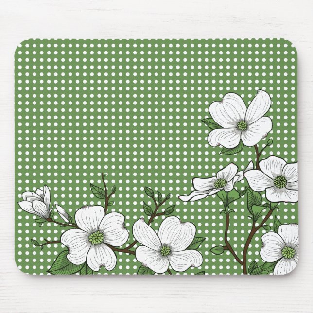 Chic Dogwood Blommars & Polka dots Mouse Pad Musmatta (Framsidan)