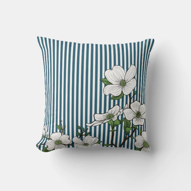 Chic Dogwood Blommars & Rand Dekorativ kudde (Framsida)