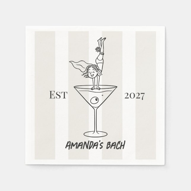 Chic Doodle Martini Sängkammarfest Cocktail Pappersservett (Framsidan)