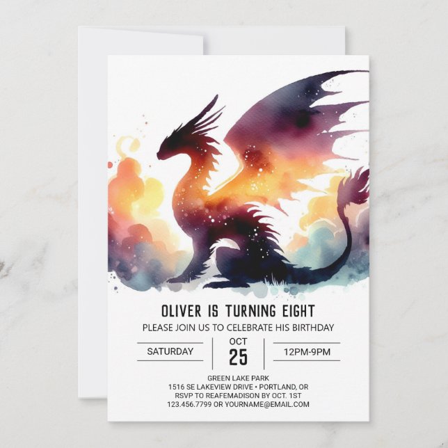 Chic Dragon Birthday Printable Inbjudningar (Framsida)