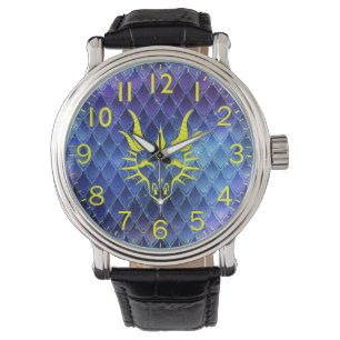 Chic Dragon Head & Blue Dragon Scales Watch Armbandsur