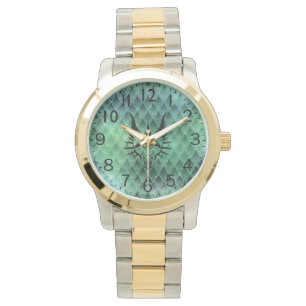 Chic Dragon Head & Grönt Dragon Scales Watch Armbandsur