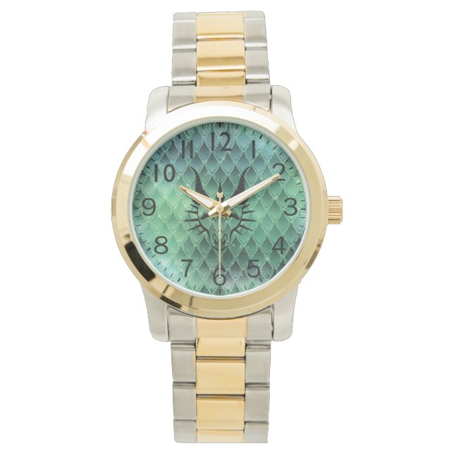 Chic Dragon Head & Grönt Dragon Scales Watch Armbandsur (Framsida)