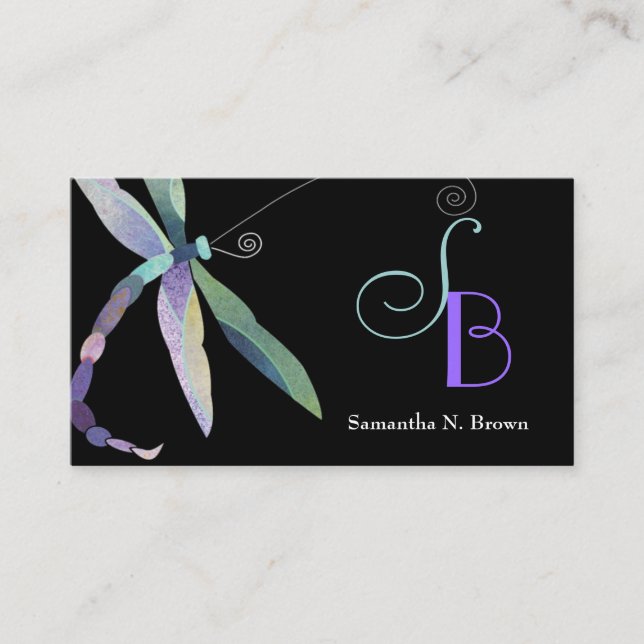 Chic Dragonfly Monogram-Anpassningsbar Visitkort (Framsida)