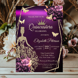 Chic Dress,Butterfly Violet Roses Quinceañera Inbjudningar