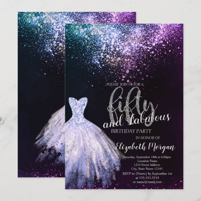 Chic Dress Confetti 50:e Födelsedagsfesten Inbjudningar (Fram/baksida)