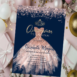 Chic Dress Tiara,Diamonds Blue Quinceañera Inbjudningar