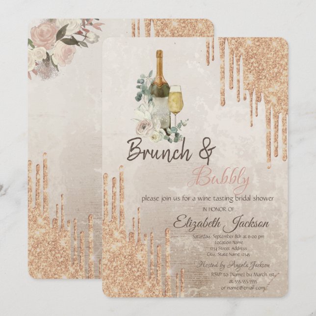 Chic Drips Brunch & Bubbly Bröllopsdusch Inbjudningar (Fram/baksida)