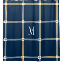 CHIC DUSCH CURTAIN_GOLD/NAVY/WHITE