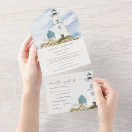 Chic Dusky Aqua Blue Lighthouse Mountain Bröllop