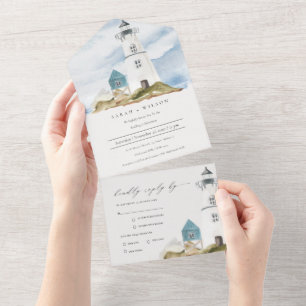 Chic Dusky Aqua Blue Lighthouse Mountain Bröllop