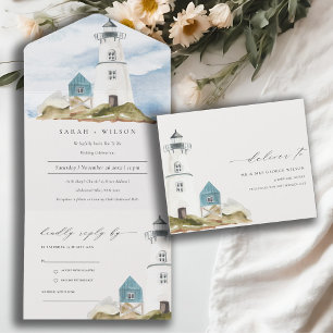 Chic Dusky Aqua Blue Lighthouse Mountain Bröllop